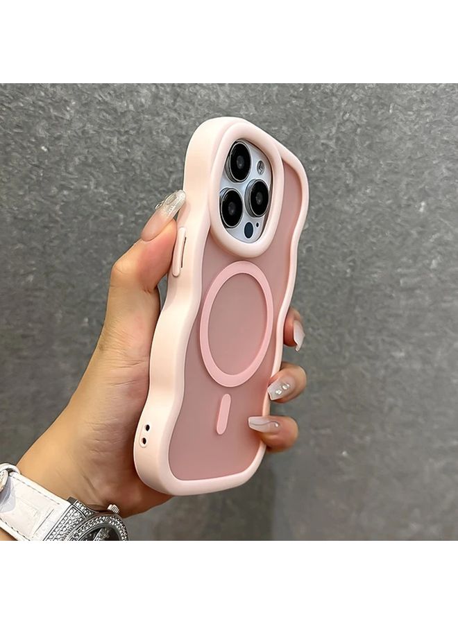 Pink Magnetic Wireless Charging Case for iPhone 14 Plus Shockproof Wavy Matte Cover - Image 5